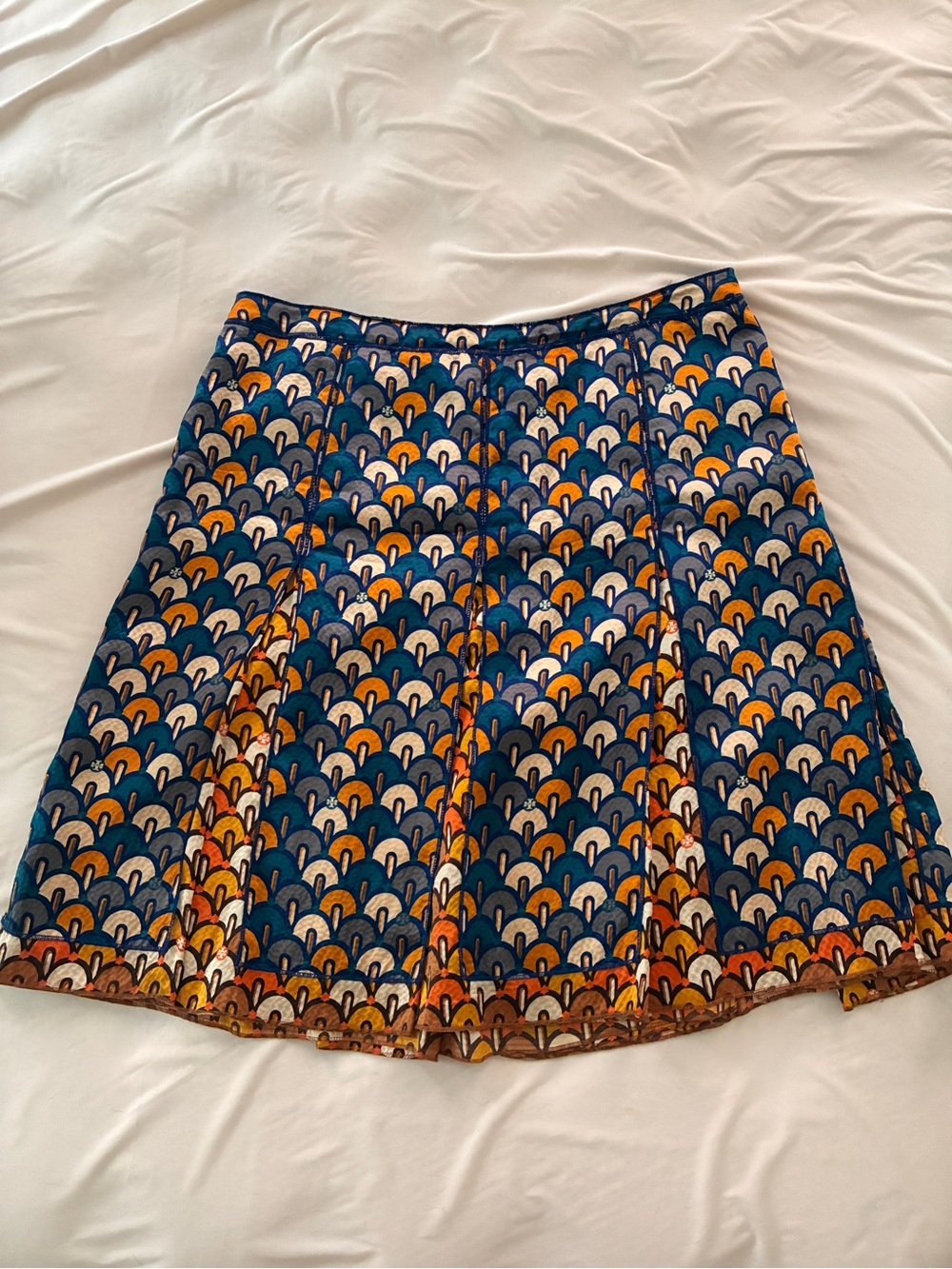 Tory Burch Blue orange & Gold Patterned A-Line Women's Skirt with pleats